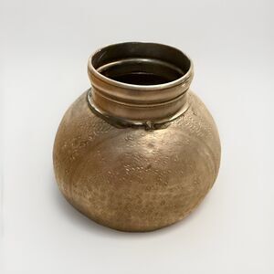 Antique Brass Water Pot Matka Handmade India Round Vessel Rustic 6”